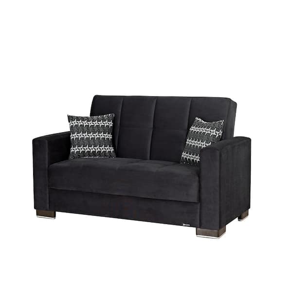 Ottomanson Basics Collection Convertible 63 in. Black Microfiber 2-Seater Loveseat with Storage