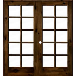 72 in. x 80 in. Knotty Alder Right-Handed 10-Lite Clear Glass Provincial Stain Wood Double Prehung French Door