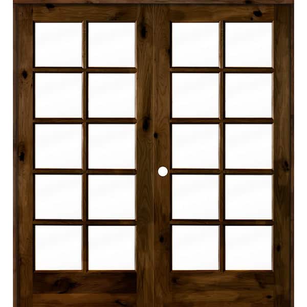 72 in. x 80 in. Knotty Alder Right-Handed 10-Lite Clear Glass Provincial Stain Wood Double Prehung French Door