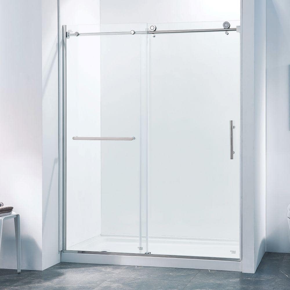 60" Chrome Semi-Frame Sliding Shower Door with Tempered Glass