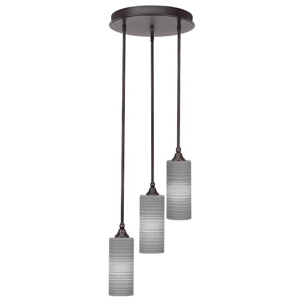 Unbranded Villa 60-Watt 18.5 in. 3 Light Dark Granite Stem Pendant Light with 4 in. Gray Matrix Glass Shade, No bulbs included