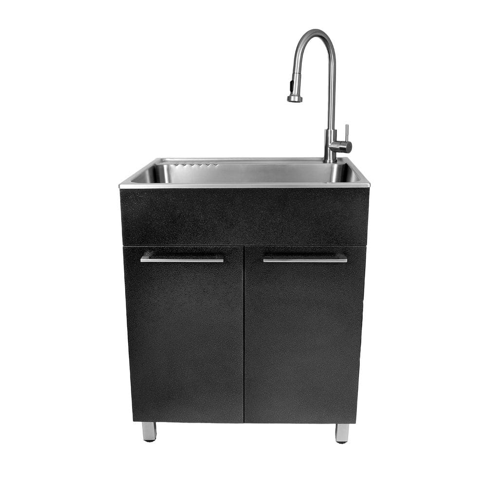 28" Black Stainless Steel Freestanding Laundry Sink with Faucet
