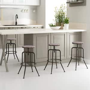 AMA 30 in. Oak Wood Grain Backless Metal Frame Adjustable Height Bar Stool (Set of 4)