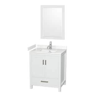 Sheffield 30 in. W x 22 in. D x 35.25 in. H Single Bath Vanity in White with Carrara Cultured Marble Top and 24" Mirror