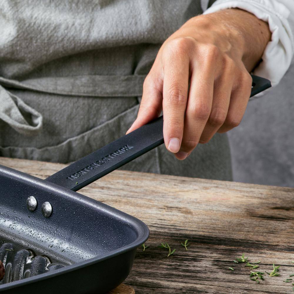 Merten & Storck Black Carbon Steel Square Grill Pan with Steel Handle