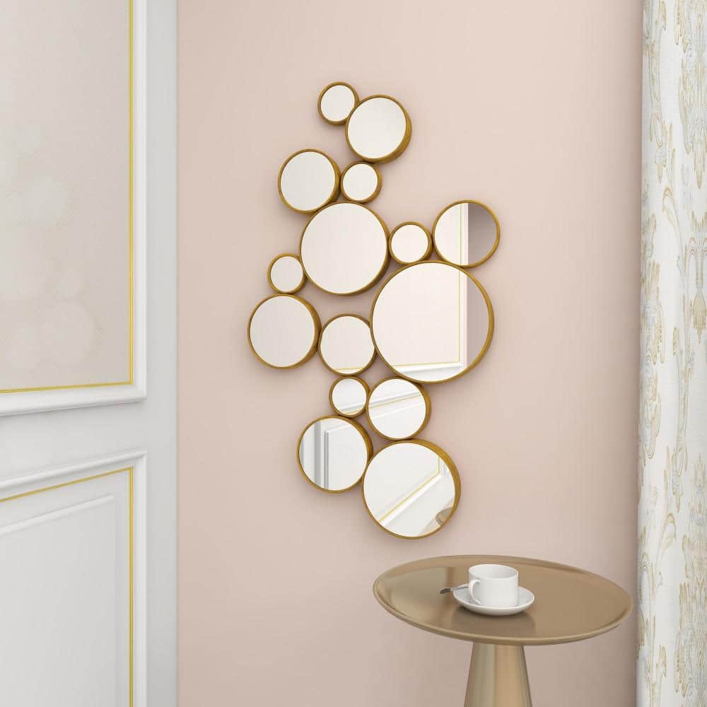 Gold Round Cluster Framed Wall Mirror, 40" x 22"