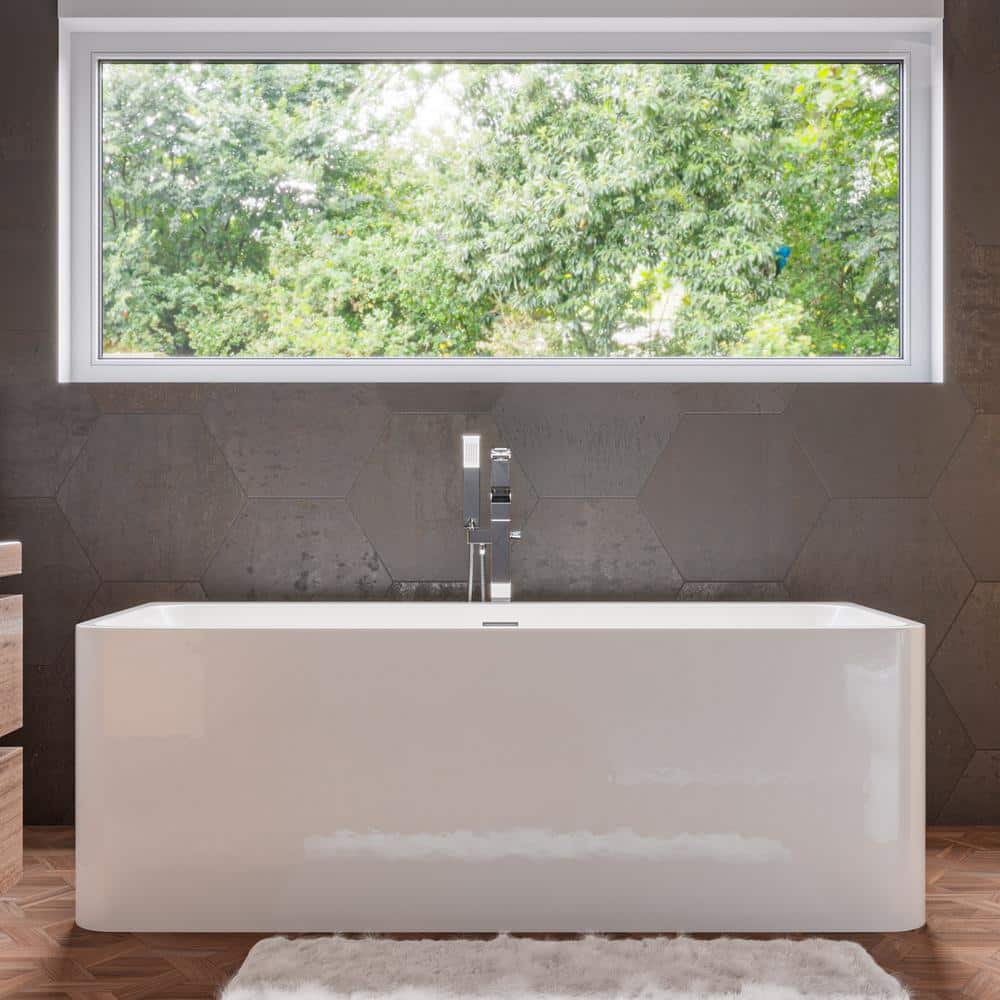 67'' White Freestanding Acrylic Soaking Bathtub