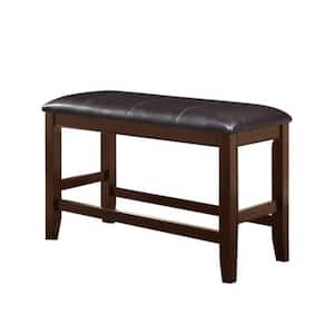 Brown Wooden Counter Height Bench with Leatherette Seat 40 in. L x 17 in. W x 25 in. H
