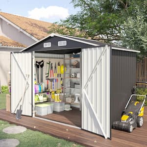 Black 8 ft. W x 6 ft. D Outdoor Galvanized Steel Storage Metal Shed with Double Lockable Doors for Backyard 48 sq. ft.