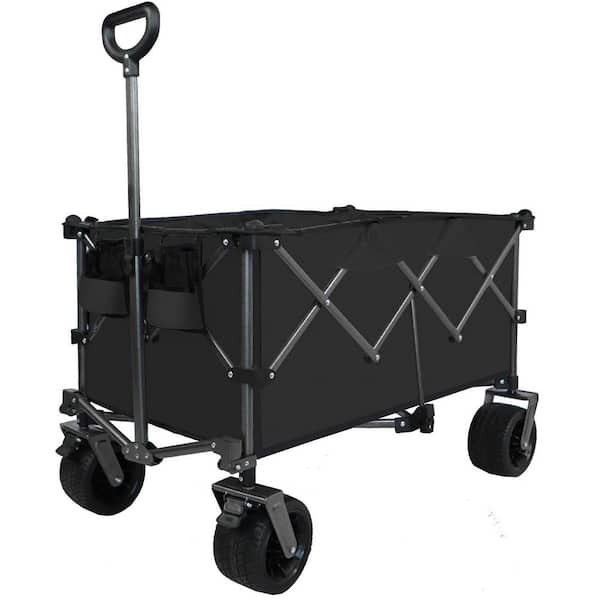 21 cu. ft. Black Oxford Fabric Garden Cart, Folding Wagon with Telescopic Handle for Garden Camping Shopping Beach