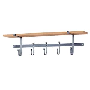 Handcrafted 36 in. Hammered Steel Coat Rack with Solid Hardwood Shelf with 5-Hooks