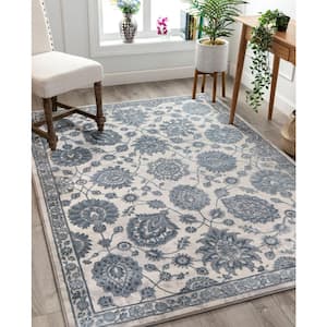 Avebury Madison Ivory Vintage Oriental Floral Persian High-Low 5 ft. 3 in. x 7 ft. 3 in. Area Rug