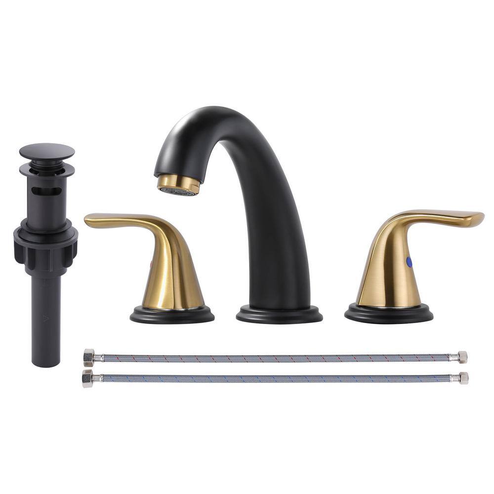 ALEASHA 8 in. Widespread Double-Handle Bathroom Faucet in Gold and ...