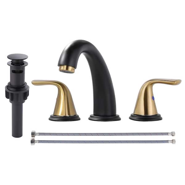 ALEASHA 8 in. Widespread Double-Handle Bathroom Faucet in Gold and Black