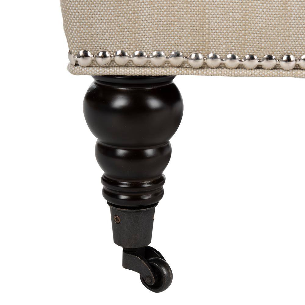 Beige Linen Slipper Chair with Spindle Wood Legs