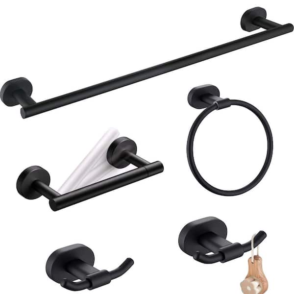 ruiling 5 -Piece Bath Hardware Set with Mounting Hardware in Stainless Steel Matte Black