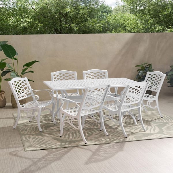 7-Pieces Aluminium Outdoor Dining Set, White