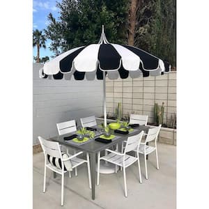 8.5 ft. White Aluminum Market Push Lift Pagoda Patio Umbrella in Pacific Blue and Natural Pacifica