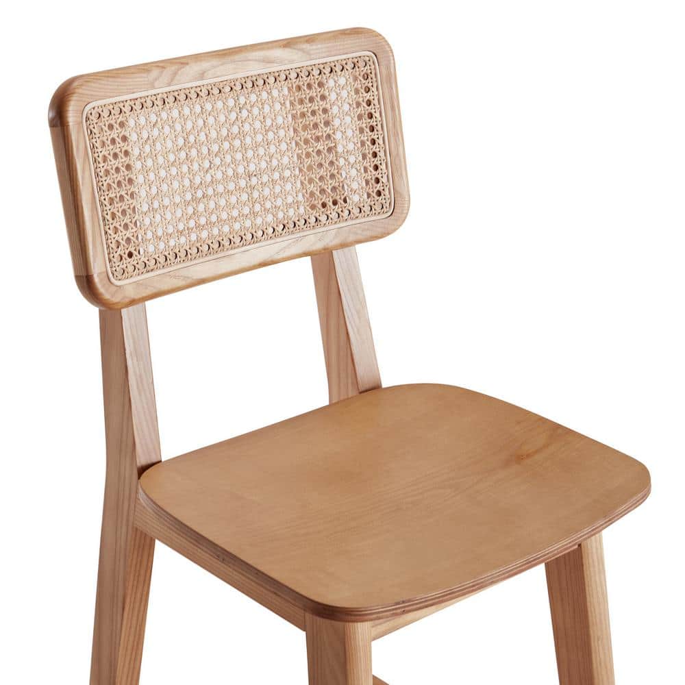 Set of 3 Natural Ash Wood and Cane Counter Stools