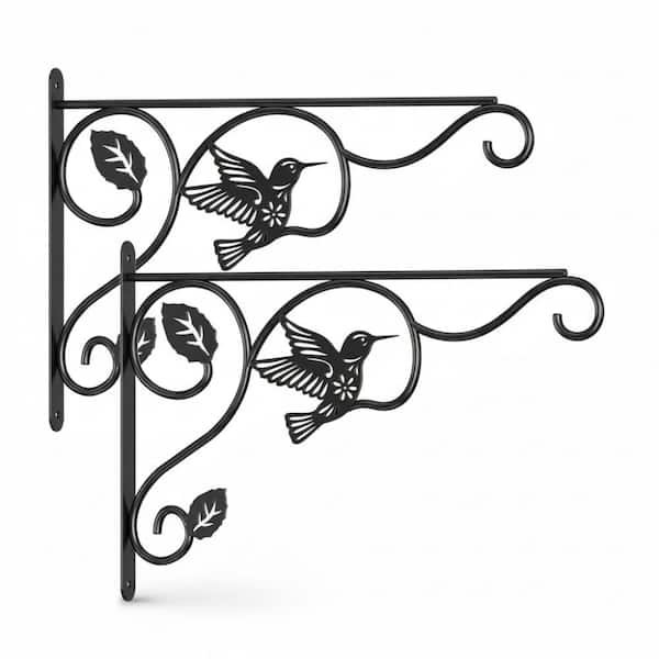 Heavy Duty 12 in. Plant Hooks for Hanging-Black Metal Wall Hangers Indoor/Outdoor (2-Pack)