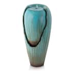 33 in. Tall Water Jar Fountain with LED Light, Turquoise