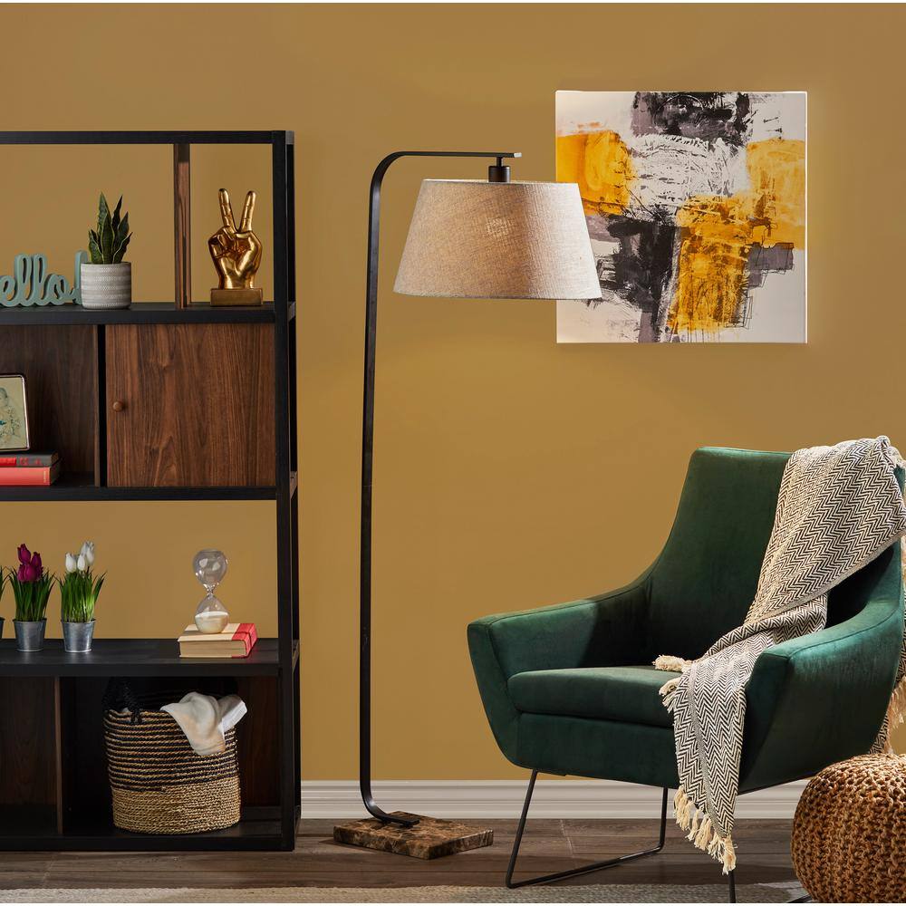 Bernard Arc Floor Lamp with Black Finish and Brown Marble Base