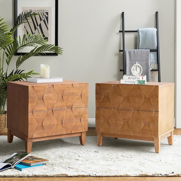 JAYDEN CREATION Diana Seadrift 2-Drawer Storage Nightstand with Adjustable Legs and Charging Station Set of 2