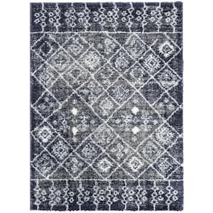 Celeste Braga Tribal Geometric Shag Blue 5 ft. 3 in. x 7 ft. 3 in. Area Rug