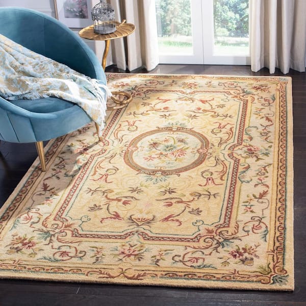 Bergama Light Gold/Beige 8 ft. x 10 ft. Border Area Rug
