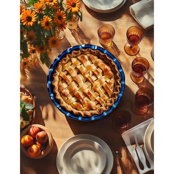 9 in. Deep Dish Ceramic Pie Pan with Reactive Glaze, Non-Stick