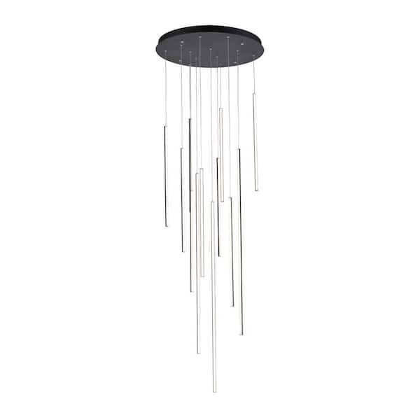 Chute 12 Head 1 Light 135-Watt Black Integrated LED Pendant Light