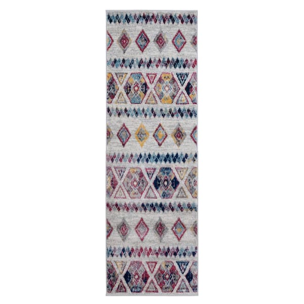 Ivory 2 ft. x 6 ft. Geometric Power Loom Runner Rug