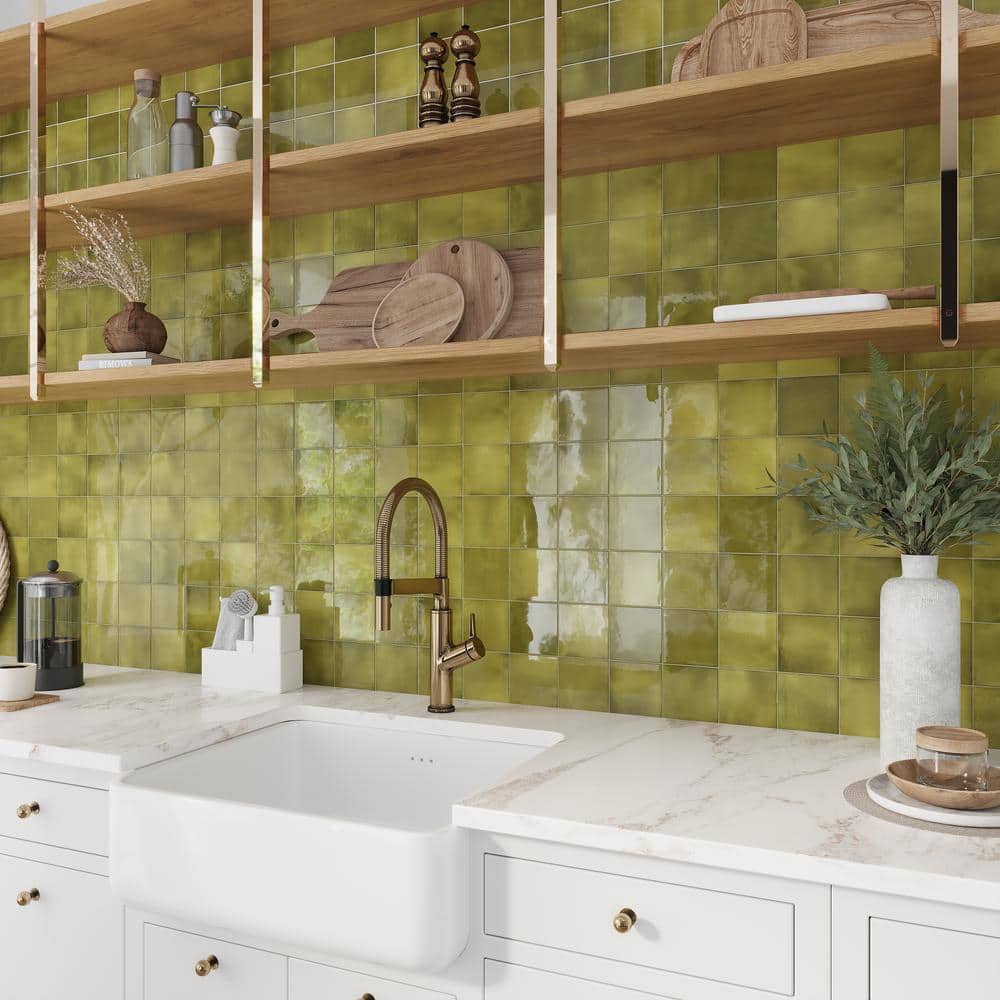 Olive Green Glossy Ceramic Square Wall and Floor Tile