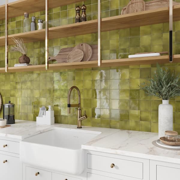 Silken 3.94 in. x 3.94 in. Olive Green Ceramic Glossy Wall and Floor Tile (40 Cases/215.2 sq. ft./Pallet)