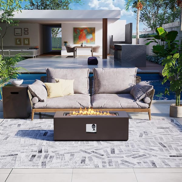UPHA 42 in. Rectangular Iron Outdoor Brown Fire Pit Table with Propane Tank Holder
