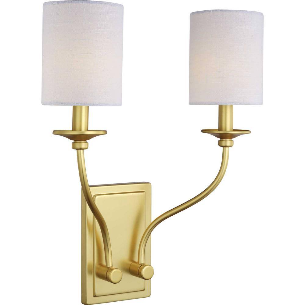 Satin Brass Dual Arm Linen Shade Wall Sconce