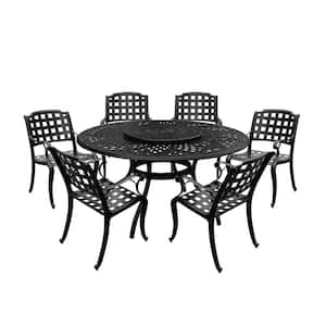 Black 7-Piece Aluminum Round Dining Height Outdoor Dining Set