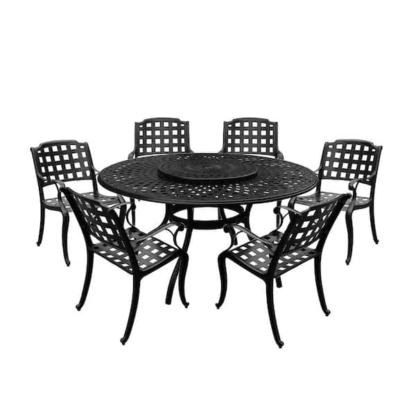 Oakland Living Black 7-Piece Aluminum Round Dining Height Outdoor Dining Set