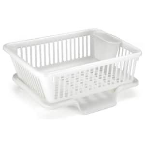 17.5 in. W x 12.5 in. D x 7.5 in. H Plastic Dish Rack with Drain Board and Utensil Cup