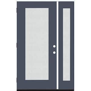 Legacy 51 in. x 80 in. Full Lite Rain Glass RHOS Primed Dark Denim Finish Fiberglass Prehung Front Door with 12 in. SL
