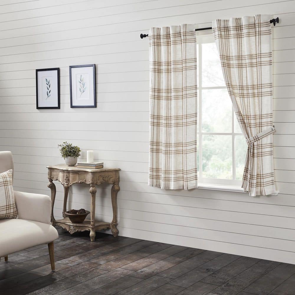 Wheat Plaid 36 in W x 63 in L Light Filtering Rod Pocket Window Panel Golden Tan White Pair product image for price tracking