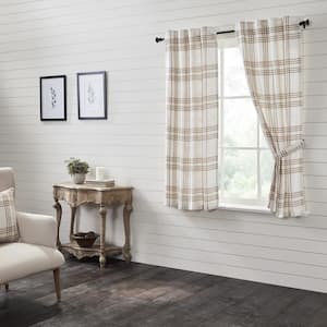 Wheat Plaid 36 in W x 63 in L Light Filtering Rod Pocket Window Panel Golden Tan White Pair