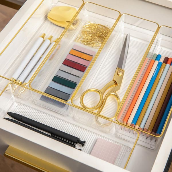Elavain RNAB09G6Z3XWS elevain acrylic clear & gold office supplies and  accessories set, office desk organizer & elegant office decor craft supplies