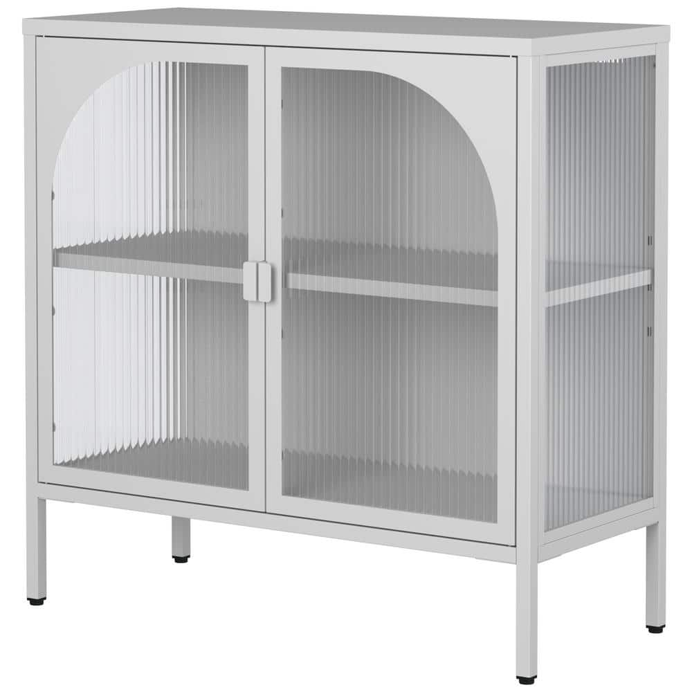 FUNKOL 31.5 in. x 13.8 in. x 31.5 in. White Metal Storage Cabinet w/2 ...