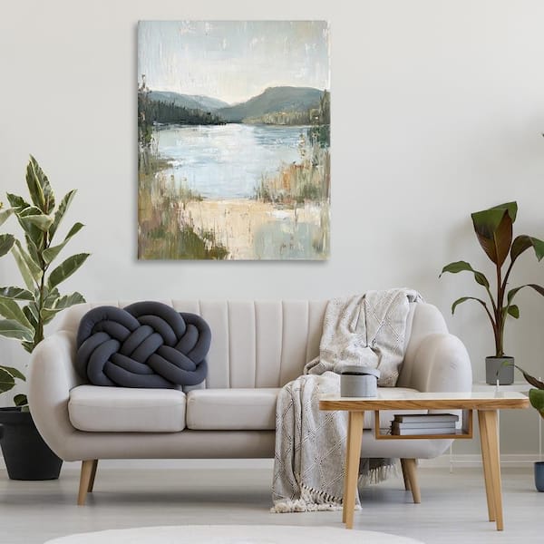 Abstract Lake Shore and Mountains by Petal Prints Design Unframed Nature Graphic Art Print 48 in. x 36 in.