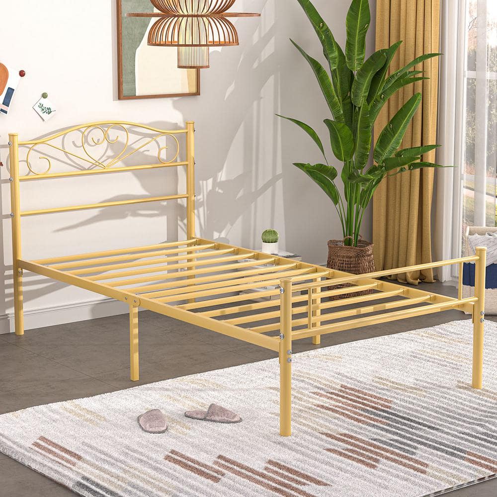 Twin Bed Frame, Pink Platform Bed No Box Spring Needed, Heavy Duty Steel Slats Support Bed - thumbnail 8