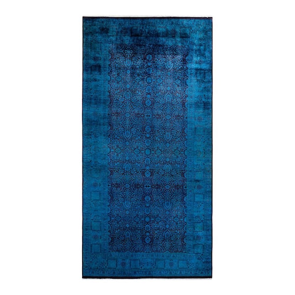 Overdyed Blue 6 ft. 3 in. x 12 ft. 8 in. Wool Indoor Area Rug