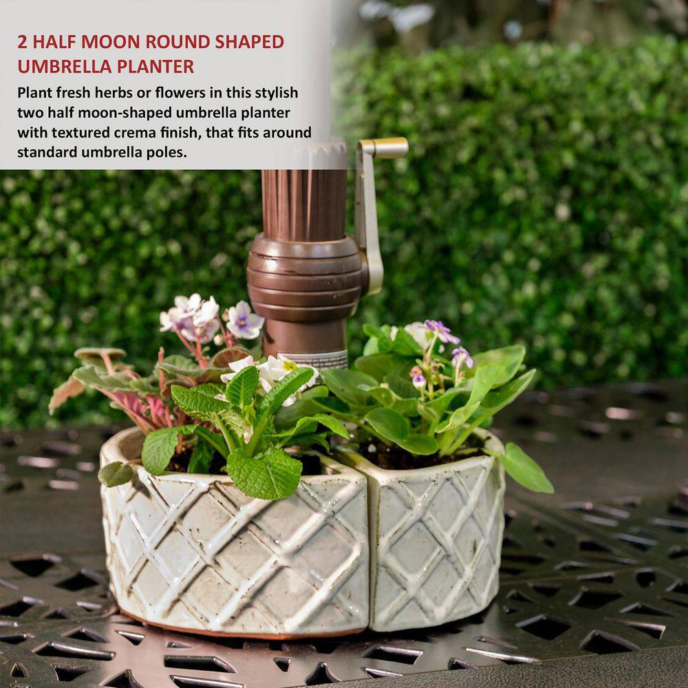 Crema Ceramic Half Moon Umbrella Planter Set