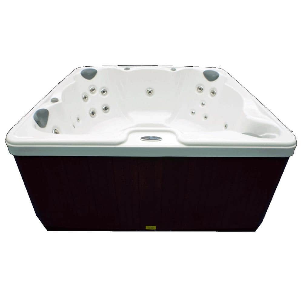 Sterling White Acrylic 6-Person Square Hot Tub with Stainless Jets