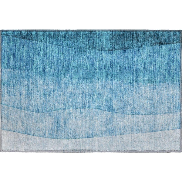 Mayfield Premium Machine Washable Indoor/Outdoor Geometric AMF625 Teal 1 ft. 8 in. x 2 ft. 6 in. Area Rug